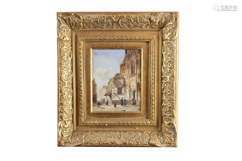 FRAMED OIL ON CANVAS PAINTING OF EUROPEAN STREET