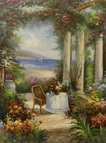 OIL PAINTING ON CANVAS OF A PAVILION