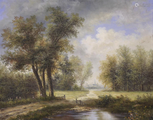 OIL PAINTING ON CANVAS OF A COUNTRY POND