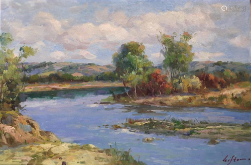 OIL PAINTING ON CANVAS OF A RIVER SIDE