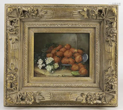 FRAMED OIL ON BOARD PAINTING OF STRAWBERRIES