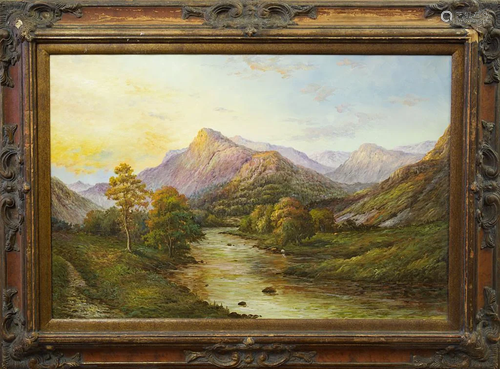 FRAMED OIL ON CANVAS PAINTING OF A VALLEY