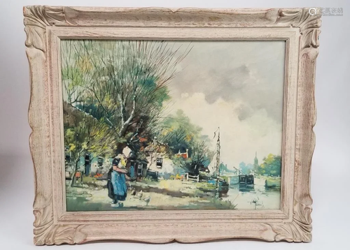 FRAMED PAINTING OF A RURAL CITY SCENE