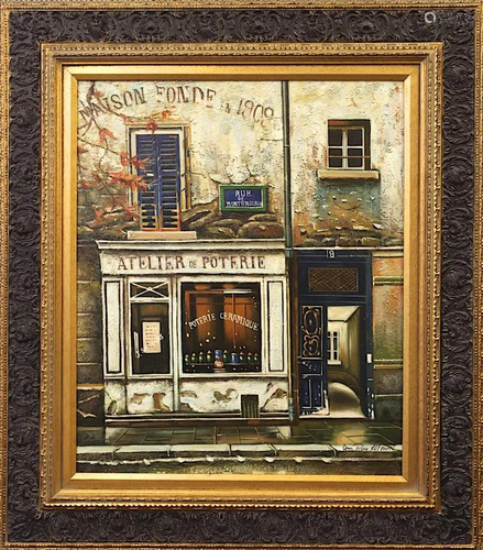 OIL ON CANVAS PAINTING OF A PARISIAN STOREFRONT