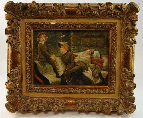 PAINTING OF A MOTHER WITH HER THREE YOUNG CHILDREN