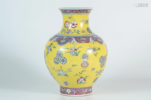 A Yellow-glazed 'Floral' Vase