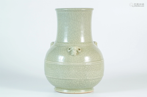 A Celadon Ram-Head-Handled Vase