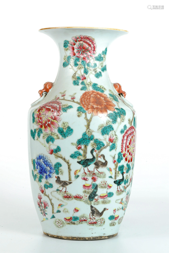 A Pair of 'Rooster and Peony' Vases