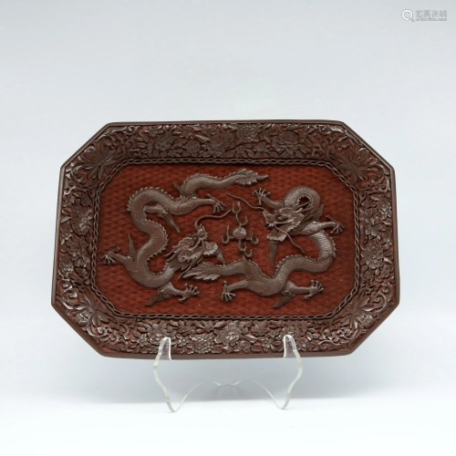 A Red-ground 'Double Dragons' Dish