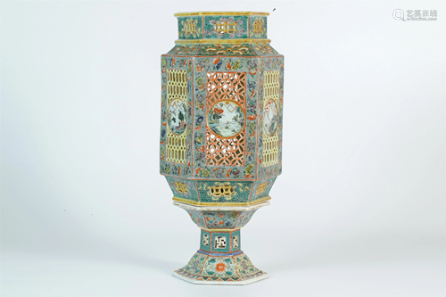 A Hexagonal Famille-rose Reticulated Lantern