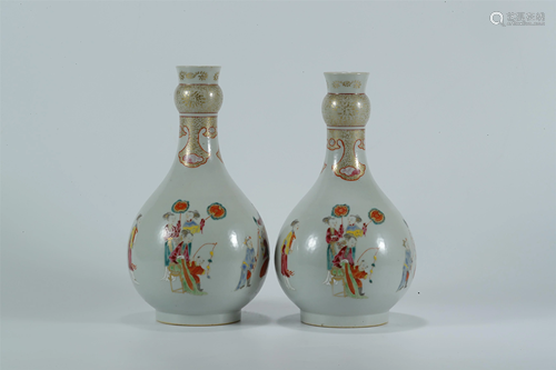 A Pair of Famille-Rose 'Figural' Vases