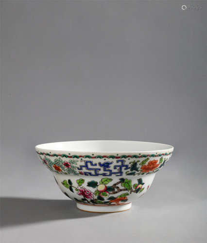 Qing-Jiaqing Famille Rose Flower and Fruit Horseshoe Bowl