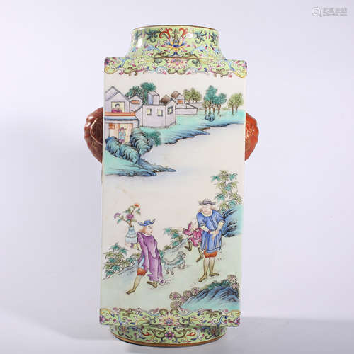 Qing Dynasty-Qianlong Famille Rose Square Vase