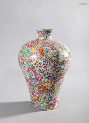 Qing Dynasty-Qianlong famille rose multi-flower plum vase