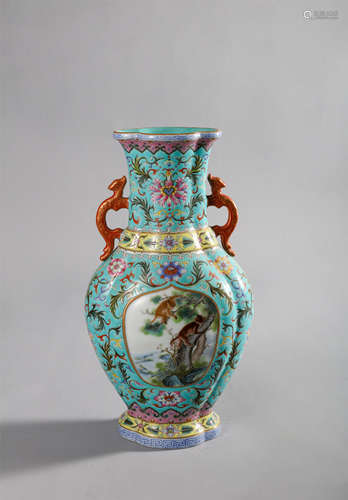 Qing Dynasty-Qianlong blue famille rose flower and monkey pa...