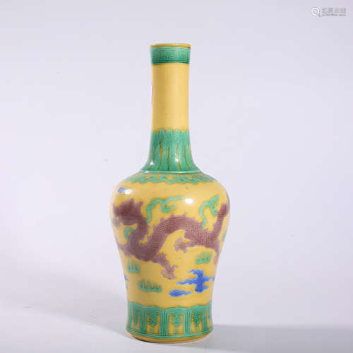 Qing Dynasty-Qianlong yellow ground bucket color vase