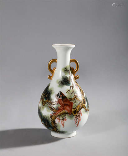 Qing Dynasty-Qianlong Enamel Vase with Monkey Pattern and Go...