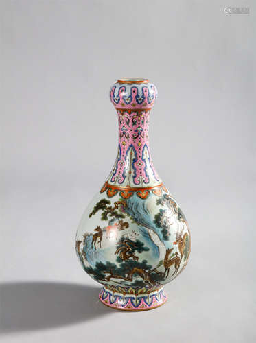 Qing Dynasty-Qianlong famille rose flower deer pattern garli...