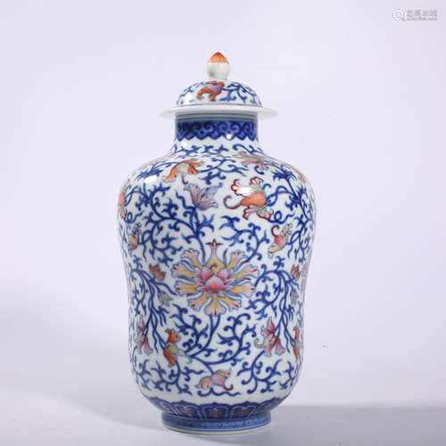 Qing Dynasty-Qianlong bucket colored jar with lid