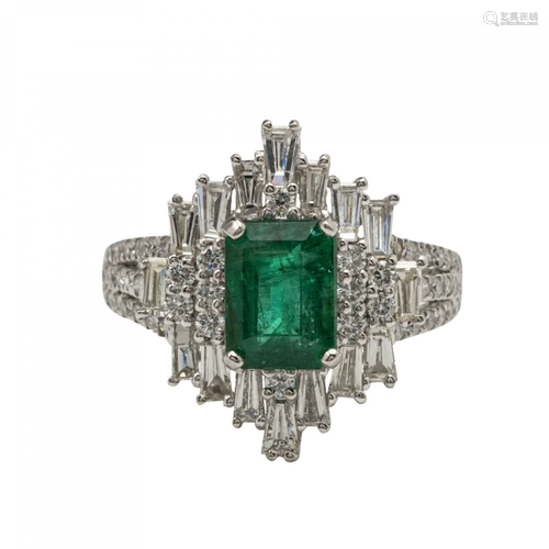 Platinum Emerald and Diamond Ring