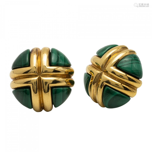 Pair of Malachite and Gold Earclips