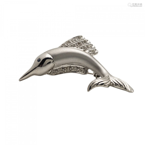 Gold and Diamond Fish Brooch