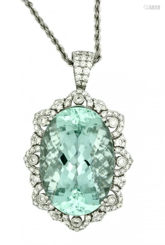 Platinum, Aquamarine and Diamond Pendant-Necklace