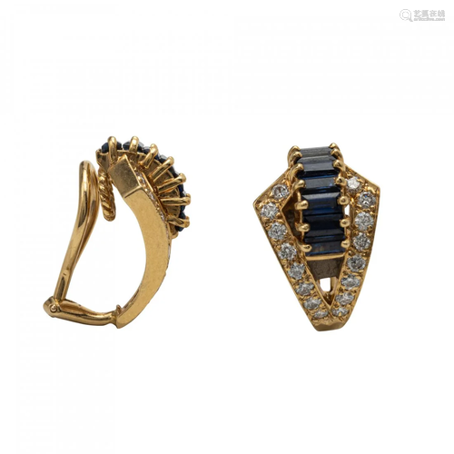 14kt Gold, Sapphire,and Diamond Earclips