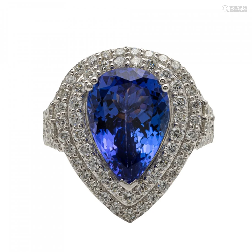 Platinum, Tanzanite and Diamond Ring