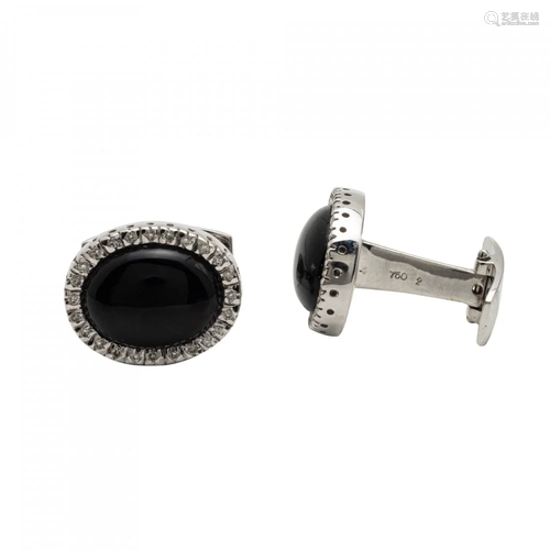 Pair of Onyx and Diamond Cufflinks