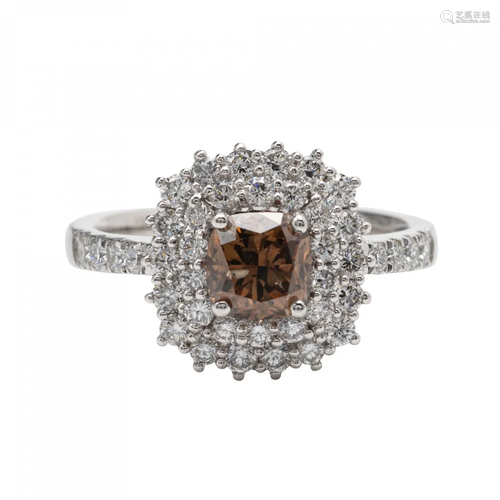 Fancy Brown Diamond and Platinum Ring