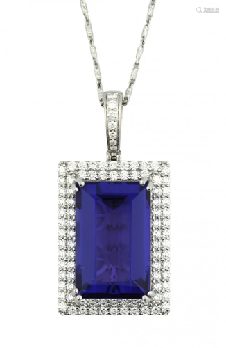 18kt White Gold, Tanzanite and Diamond Pendant-Necklace