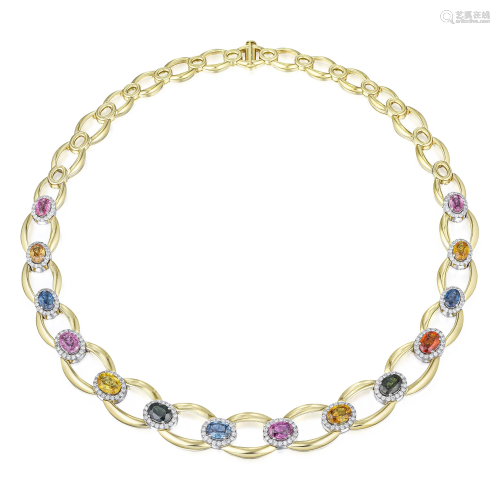 Multi-Color Sapphire and Diamond Necklace