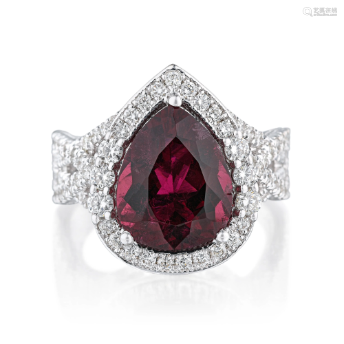 Pear-Shaped Rubellite and Diamond Ring