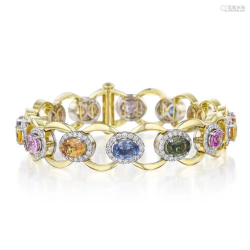 Multi-Colored Sapphire and Diamond Bracelet