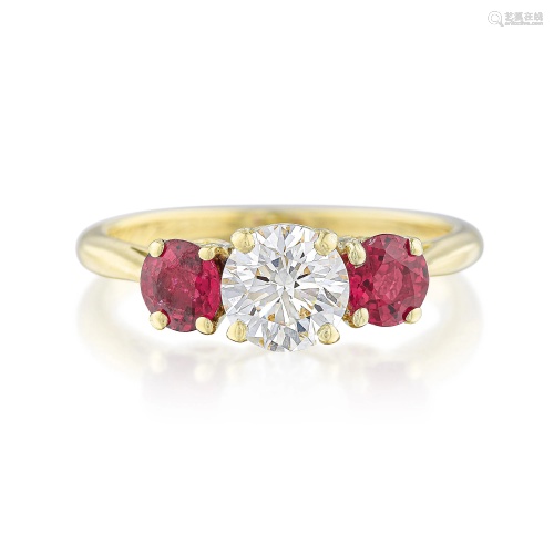 Tiffany & Co. 0.73-Carat Diamond and Ruby Ring