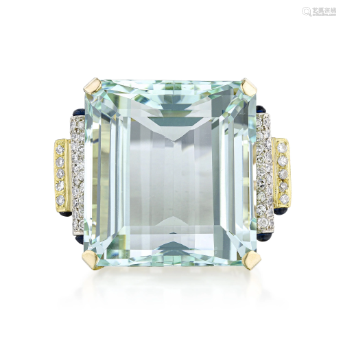 Aquamarine Diamond and Sapphire Ring