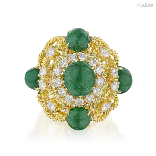 Bombe Ropetwist Emerald and Diamond Ring
