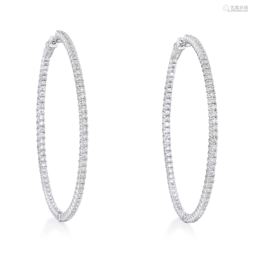 Diamond Inside-Out Hoop Earrings, 2-1/4