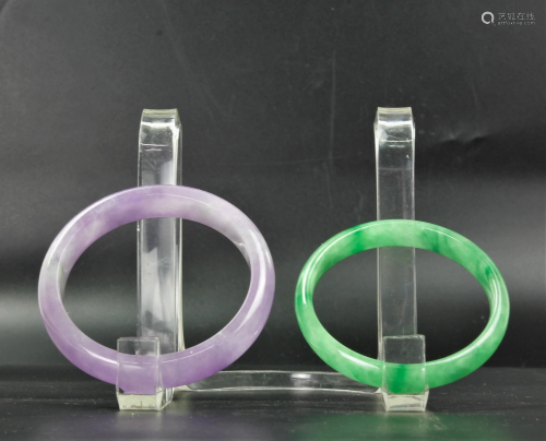 Two Chinese Jadeite Bangle Bracelets