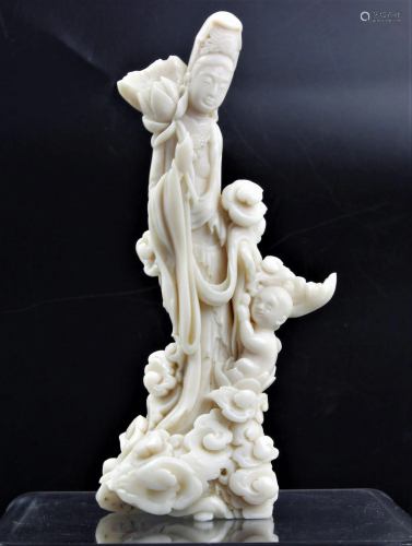 A Chinese White Coral Guanyin Buddha Statues