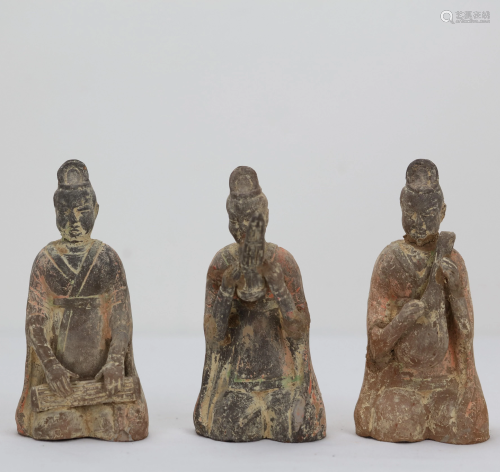 Three Chinese Antique Pottery Musician Figures