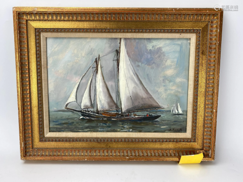 Arnold Knauth Oil on board. Sailing Yacht
