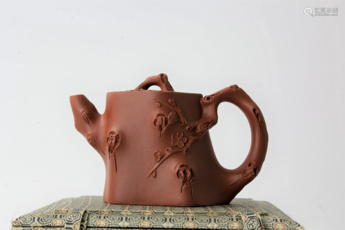 A Chinese Wangyinxian Zisha Plum Teapot