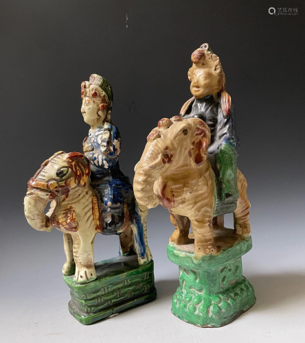 Antique Pottery King and Queen Ride on the Elephant