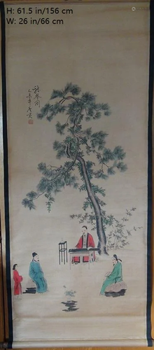 CHINESE ANTIQUE PAINTING LISTENING MUSIC UNDER PINE