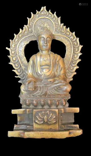 Old Small Chinese Antique Gilt Bronze Buddha Statue