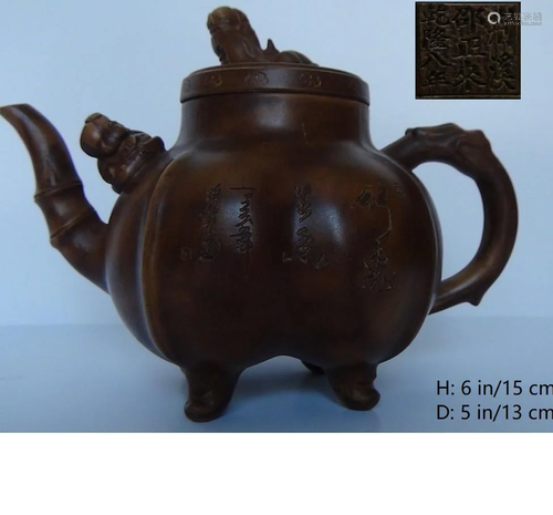 CHINESE ANTIQUE RED POTTERY TEAPOT QING QIAN LONG…