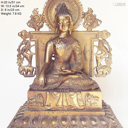 LARGE CHINESE ANTIQUE GILT BRONZE BUDDHA QIAN LONG