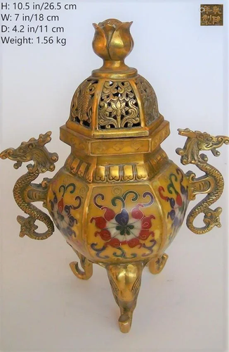 CHINESE ANTIQUE GILT CLOISONNE INCENSE BURNER QIA…